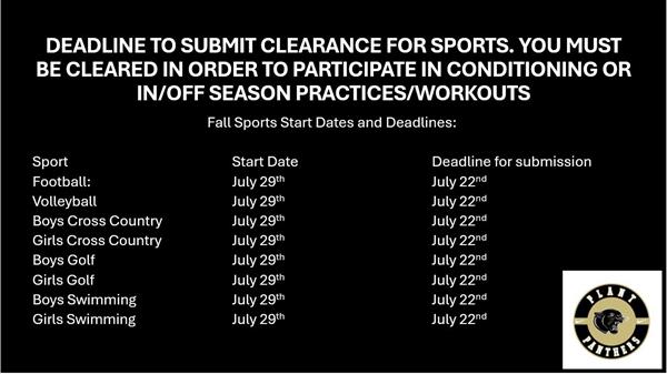 Fall Sports Clearance Deadline Submission